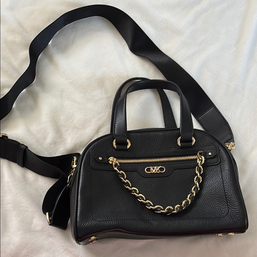 Michael Kors Black Leather Handbag with Gold Chain